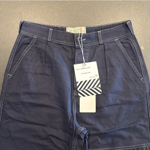 Free People x Sandrine Rose Pinstripe Knee Patch Jeans - Picture 5 of 9